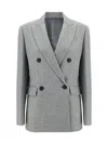Brunello Cucinelli Linen Double-breasted Jacket In Grey