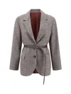 Brunello Cucinelli Blazer Jacket With Belt In Burgundy