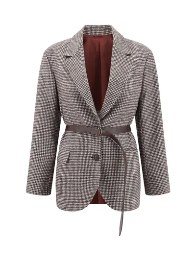 Brunello Cucinelli Blazer Jacket With Belt In Brown