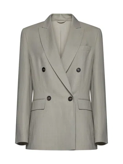 Brunello Cucinelli Double-breasted Blazer In Grey