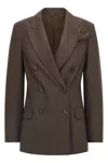 Brunello Cucinelli Women Tropical Luxury Wool Blazer In Brown