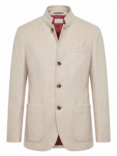 Brunello Cucinelli Long Sleeve Casual Jacket In White