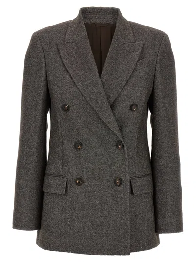Brunello Cucinelli Blazer Tweed Monile Blazer And Suits Brown In Gray