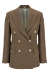 Brunello Cucinelli Women Fluid Viscose And Linen Twill Jacket With Shiny Cuffs In Brown