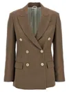 Brunello Cucinelli Brown Double-breasted Jacket With Peak Lapels In Linen Blend Woman