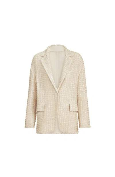 Brunello Cucinelli Blazer With Dazzling Net Embroidery In Neutral