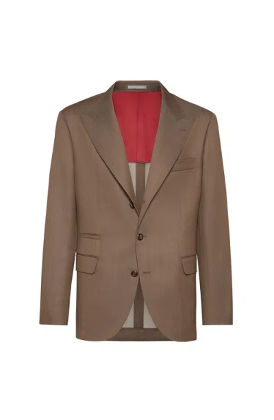 Brunello Cucinelli Blazer With Large Peak Lapel In Brown