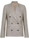 Brunello Cucinelli Double-breasted Jacket With Oversized Cut And Jewel Embroidery In Brown