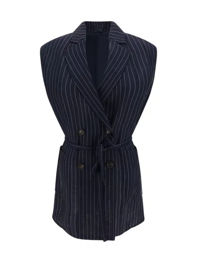 Brunello Cucinelli Blazers & Vests In Blu/argento