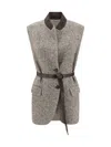 Brunello Cucinelli Beige Wool And Silk Chevron Waistcoat In Brown