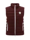 Brunello Cucinelli Bordeaux Sleeveless Down Jacket With Logo Patch On The Front In Burgundy