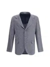 Brunello Cucinelli Men Herringbone Blazer In Blue