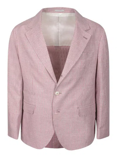 Brunello Cucinelli Pink Checkered Wool Jacket In Red