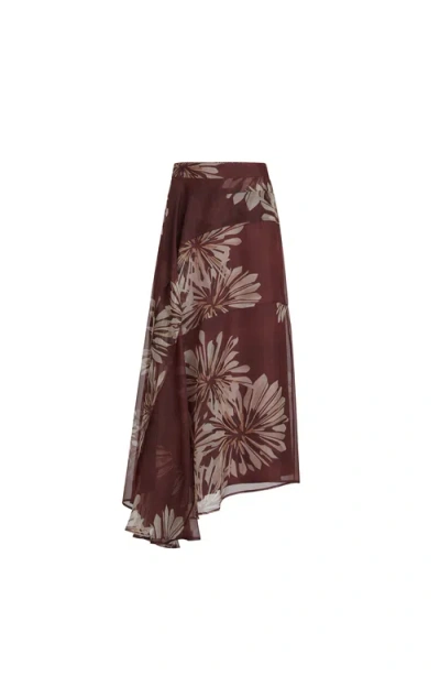 Brunello Cucinelli Bloom Print Fluid Skirt In Burgundy