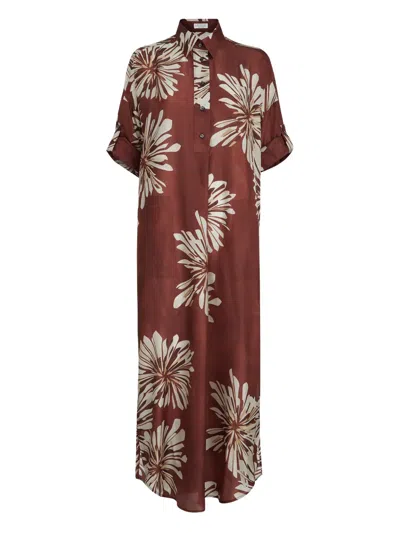 Brunello Cucinelli Bloom-print Monili-detail Maxi Dress In Multi