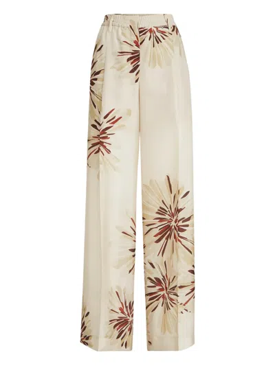 Brunello Cucinelli Bloom-print Monili-detail Trousers In Neutral