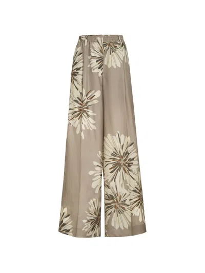 Brunello Cucinelli Silk Trousers Wide Leg Bloom Print In Animal Print