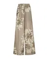 Brunello Cucinelli Elegant Silk Trousers With Stamped Floral Design In Animal Print