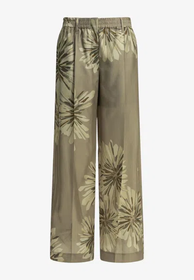Brunello Cucinelli Bloom Printed Pants In Gray