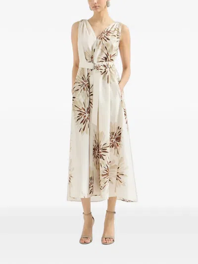 Brunello Cucinelli Bloom-print Belted Midi Dress In White