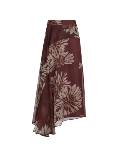 Brunello Cucinelli Bloom-print Fluid Skirt In Multi