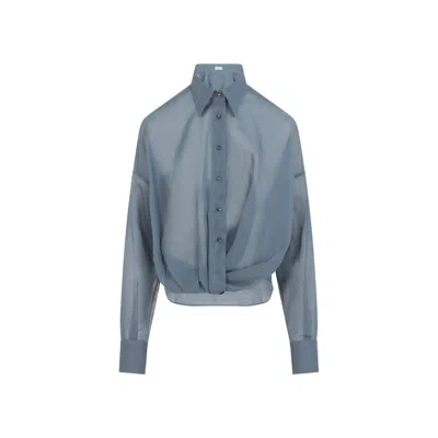 Brunello Cucinelli Semi-sheer Organza Cropped Shirt In Orange