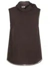 Brunello Cucinelli Women Crispy Silk Top With Lavalliere And Monili In Brown