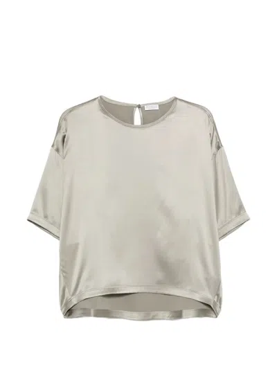 Brunello Cucinelli Keyhole Silk Top In Gray