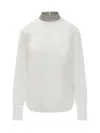 Brunello Cucinelli Long-sleeve Top With High Neckline And Shimmering Detail In Naturale