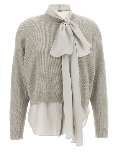 BRUNELLO CUCINELLI BLOUSE SWEATER SWEATERS AND CARDIGANS GRAY