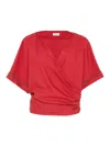 Brunello Cucinelli Red Shirt With V-neck And Monili Detail In Red