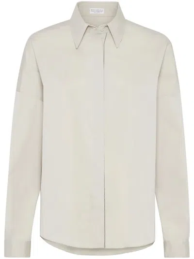 Brunello Cucinelli Blouse With Monili Trim In Gray