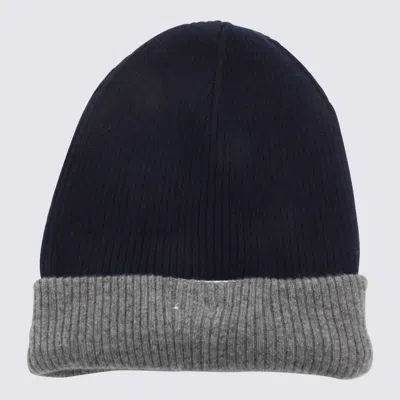 Brunello Cucinelli Blue And Grey Wool Beanie In Gray