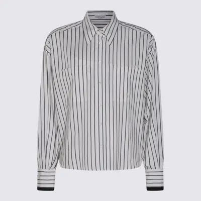 BRUNELLO CUCINELLI BLUE AND WHITE COTTON SHIRT