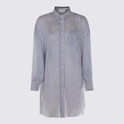 Brunello Cucinelli Blue And White Linen And Silk Blend Shirt