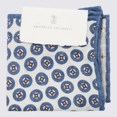 BRUNELLO CUCINELLI BLUE AND WHITE SILK SCARVES