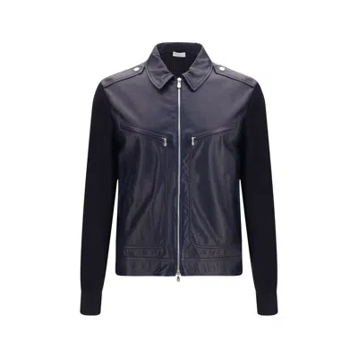 Brunello Cucinelli Blue Calf Leather Bos Taurus Leather Jacket