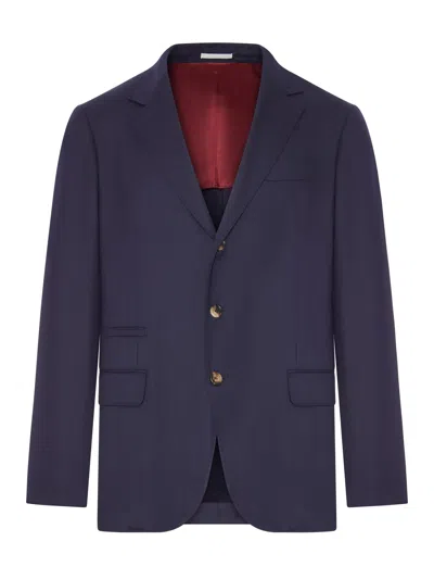 Brunello Cucinelli Blue Cashmere Blazer With Contrasting Lining