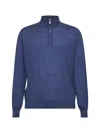 Brunello Cucinelli Blue Cashmere Blend Lightweight Half-zip Sweater
