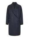Brunello Cucinelli Women Blue Cashmere Double-breasted Cocoon Coat In Blue