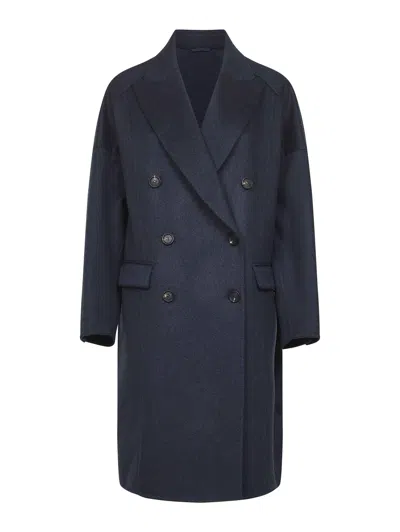 Brunello Cucinelli Blue Cashmere Double-breasted Cocoon Coat