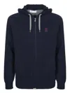 Brunello Cucinelli Blue Cashmere Hooded Cardigan In Blue