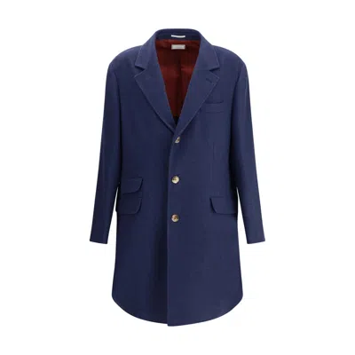 Brunello Cucinelli Men Lightweight Cloth Coat In Blue