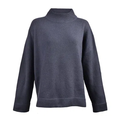 Brunello Cucinelli Ribbed Mock-neck Sweatshirt In Blue