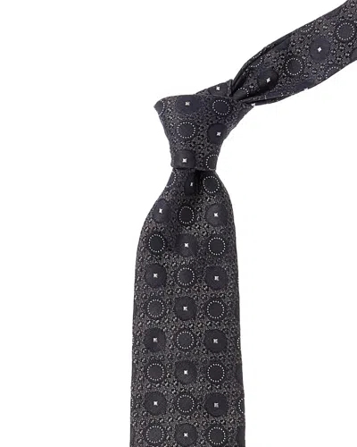 Brunello Cucinelli Blue Circles Silk Tie In Black