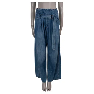 Pre-owned Brunello Cucinelli Blue Cotton 2018 Belted Paperbag Waist Jeans Pants 38 Xs