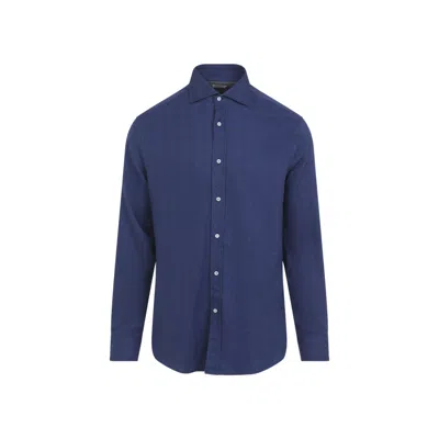 BRUNELLO CUCINELLI BLUE COTTON BLEND SHIRT