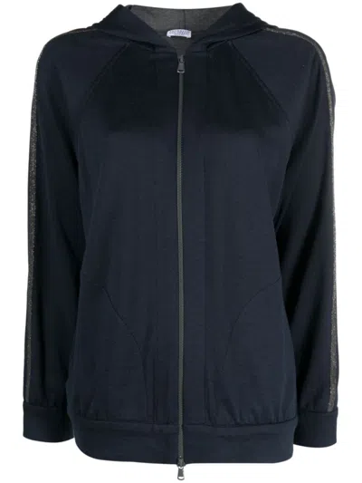 BRUNELLO CUCINELLI BLUE COTTON BLEND ZIP HOODIE
