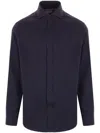 Brunello Cucinelli Button-down Cotton Blend Shirt With Straight Hem In Blue
