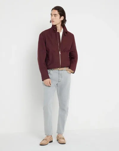 Brunello Cucinelli Blue Cotton Bomber In Brown